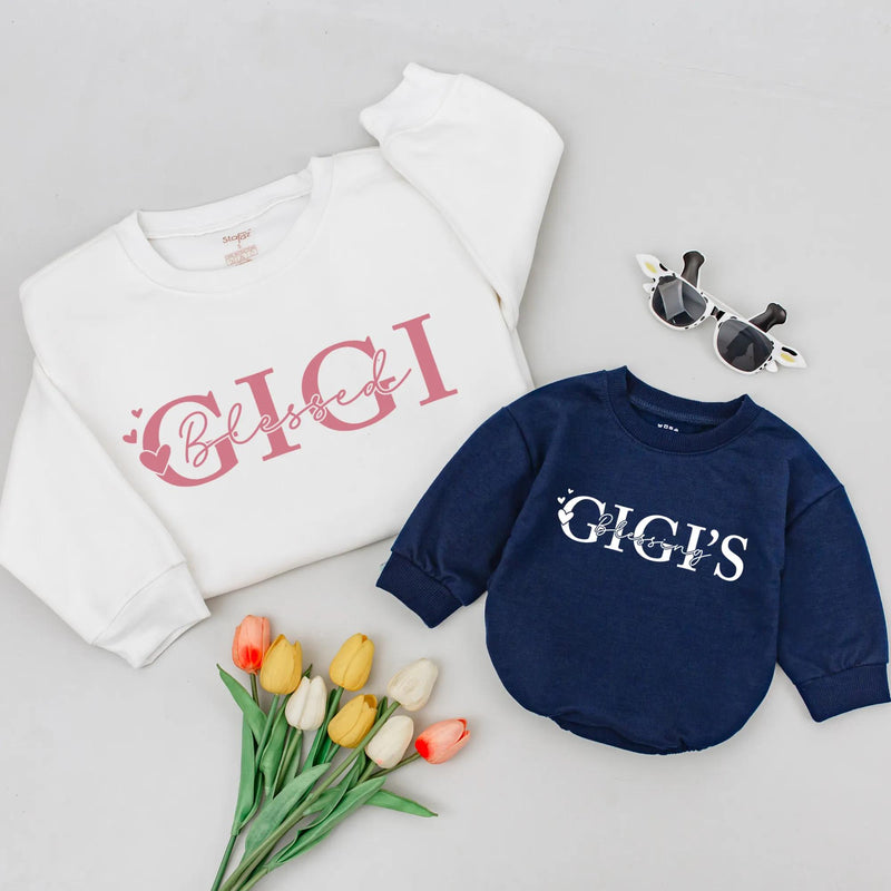 Blessed Gigi and Gigi's Blessing Matching Shirts for Grandma and Granddaughter, Dusty Rose and White Family Tees, Mother’s Day Gift Idea