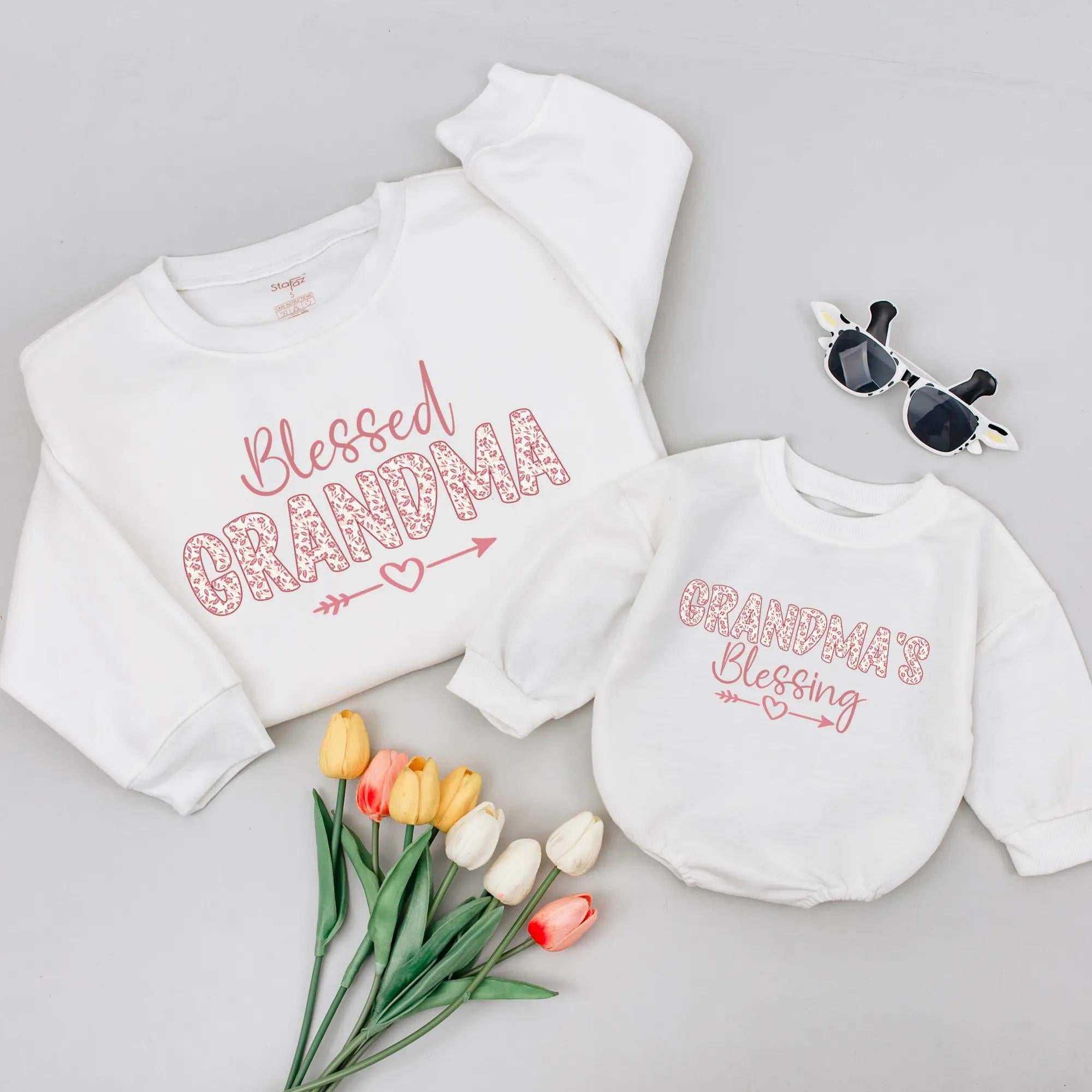 Blessed Grandma and Grandma's Blessing Matching Sweatshirts, Cute Grandma and Me Outfits, Gift for Grandmother and Grandchild