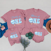 Blue Hot Air Balloon Mr One-derful Birthday Shirt for Baby Boy, Matching Family First Birthday Outfit, Custom Toddler Party Tee Gift