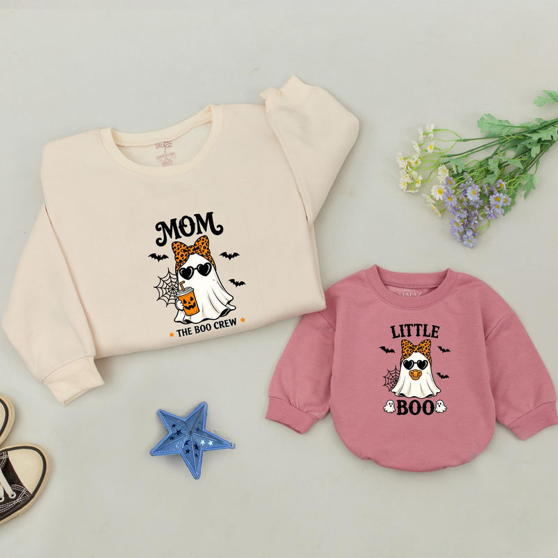 The Boo Crew Family Halloween Sweatshirts with Ghost and Pumpkin Design, Matching Mom, Dad, and Little Boo Outfits with Custom Names
