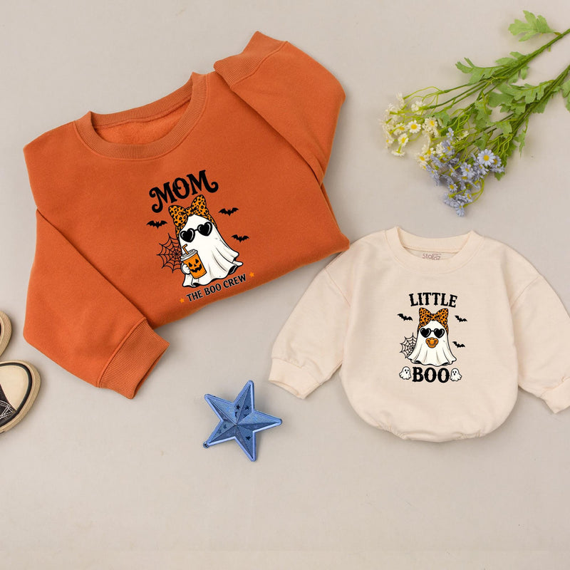The Boo Crew Family Halloween Sweatshirts with Ghost and Pumpkin Design, Matching Mom, Dad, and Little Boo Outfits with Custom Names
