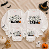 Boo Crew Family Matching Halloween Sweatshirts with Ghost and Pumpkin Design, Personalized Name on Sleeve, Fall Outfits
