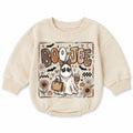 Boo Jee Baby Romper with Boujee Ghost Graphic, Long Sleeve Fall Outfit for Halloween, Cozy Cotton Infant Bodysuit for Seasonal Celebrations