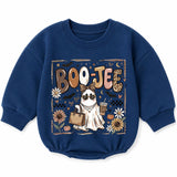 Boo Jee Baby Romper with Boujee Ghost Graphic, Long Sleeve Fall Outfit for Halloween, Cozy Cotton Infant Bodysuit for Seasonal Celebrations