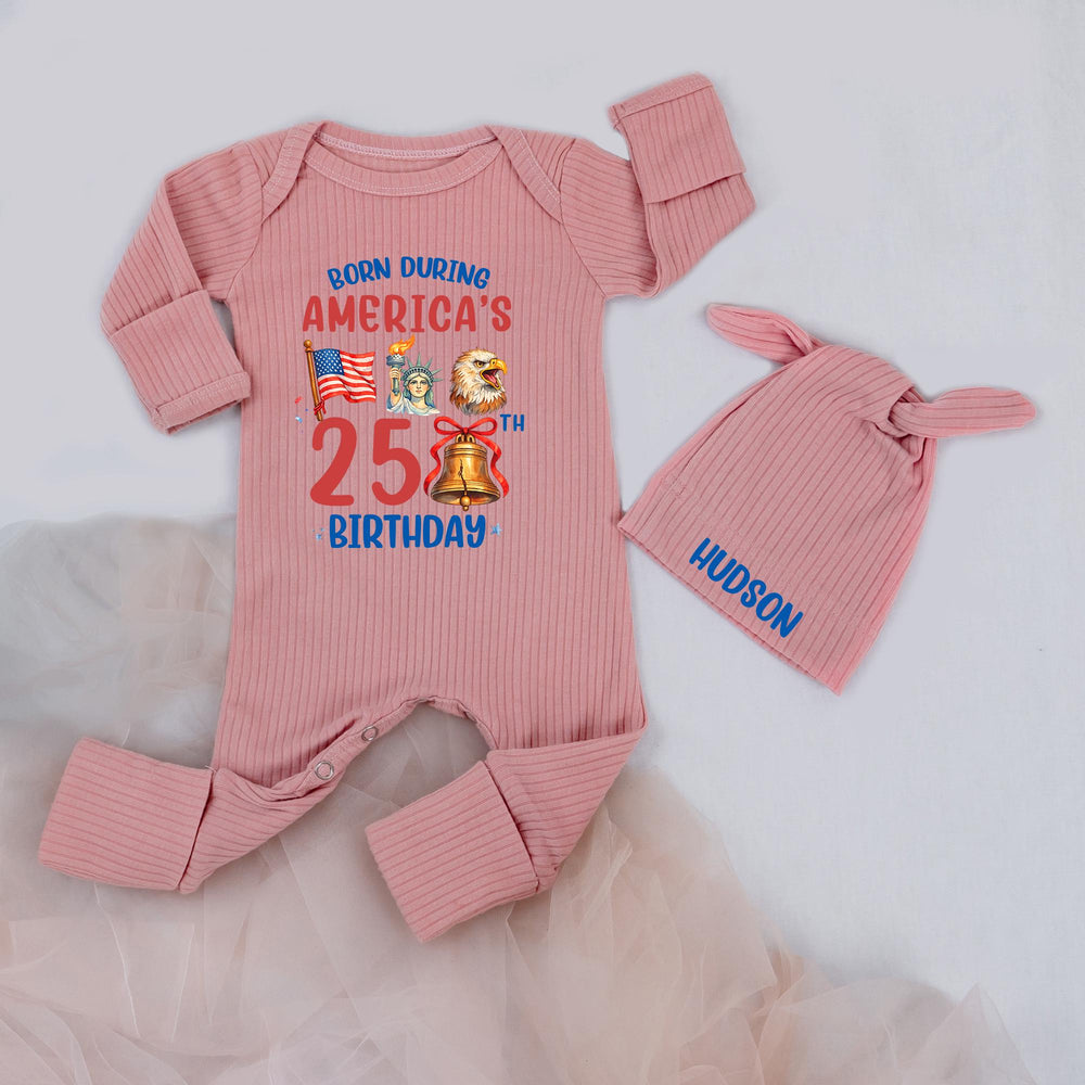 Born During America’s 250th Birthday Baby Bodysuit with Custom Name Patriotic Infant Outfit Fourth of July Gift Red White Blue Design
