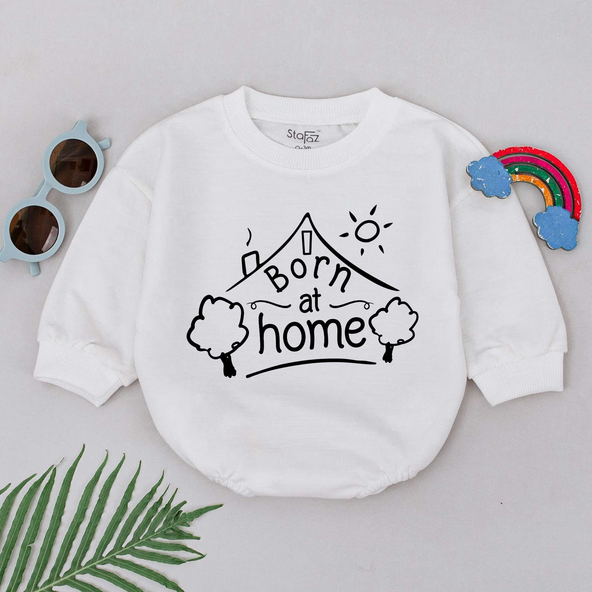 Born at Home Newborn Romper Minimalist House Design Baby Gift Unisex Soft Cotton Outfit for Natural Birth Home Water Birth Announcement
