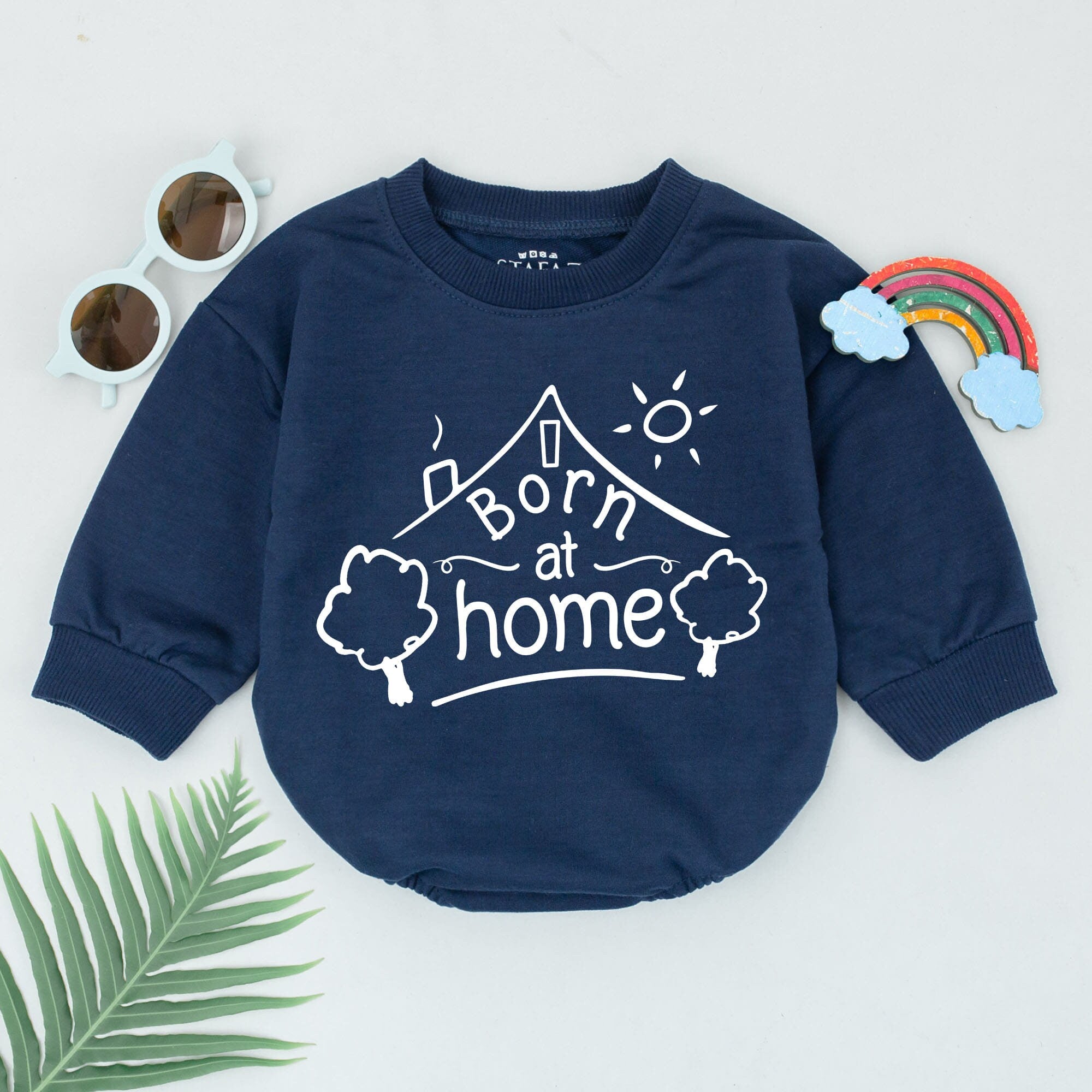 Born at Home Newborn Romper Minimalist House Design Baby Gift Unisex Soft Cotton Outfit for Natural Birth Home Water Birth Announcement
