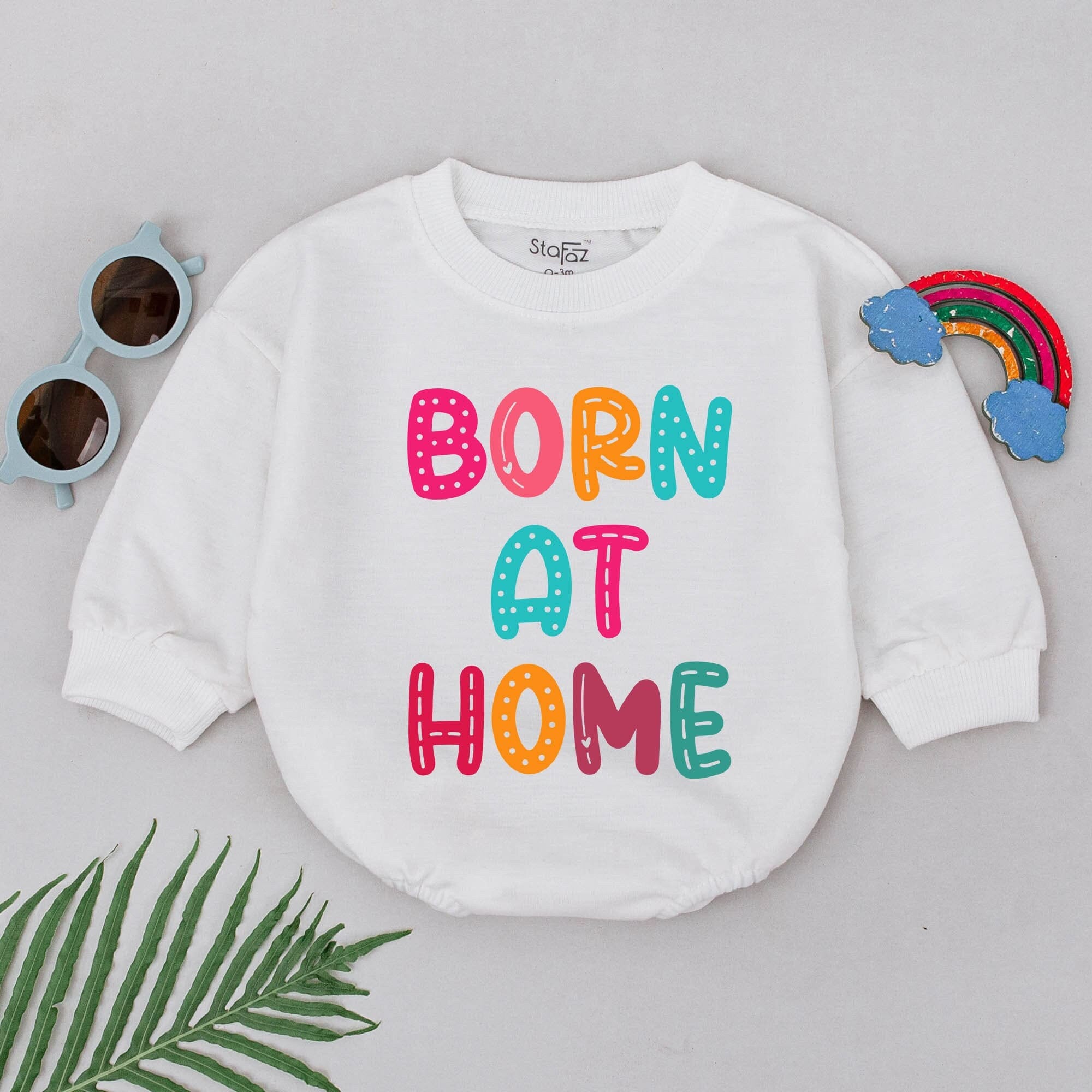 Born at Home Romper for Newborns Vibrant Cotton Baby Outfit Gender Neutral Playful Polka Dot Letters Home Birth Gift Soft Comfortable