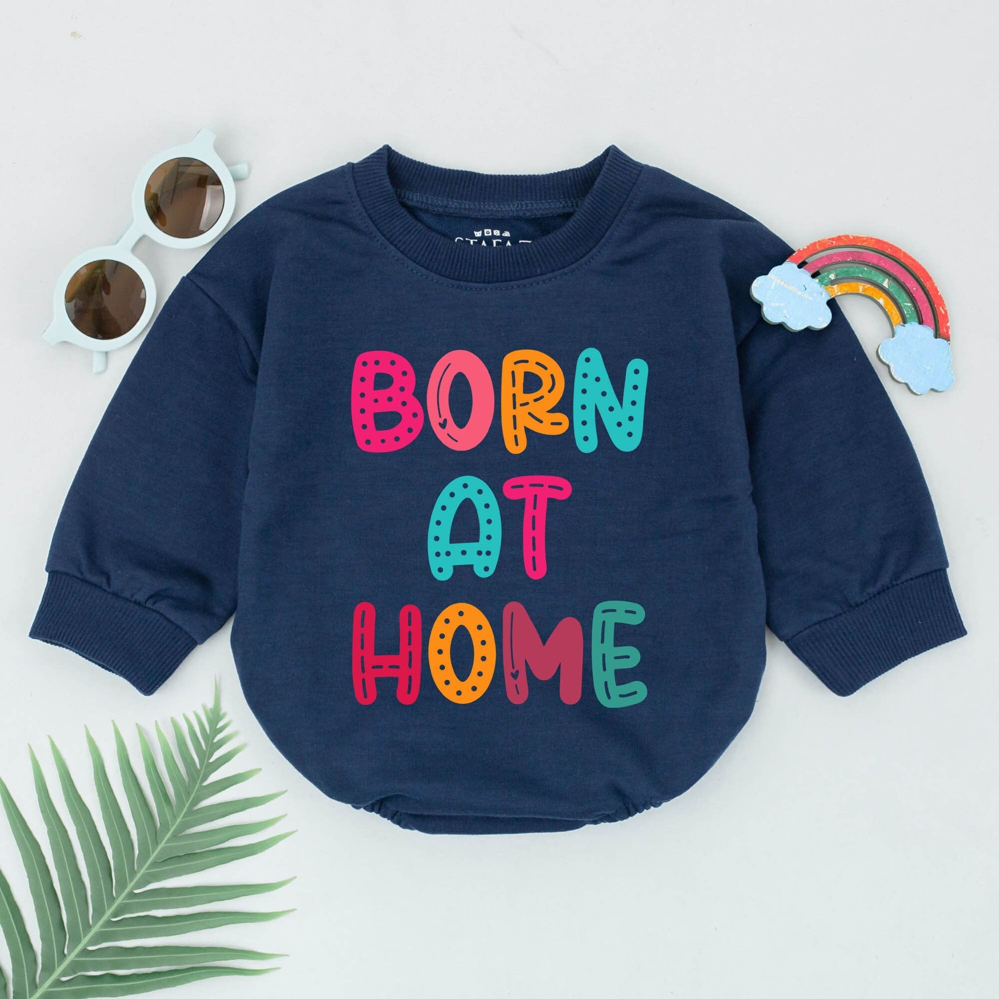 Born at Home Romper for Newborns Vibrant Cotton Baby Outfit Gender Neutral Playful Polka Dot Letters Home Birth Gift Soft Comfortable