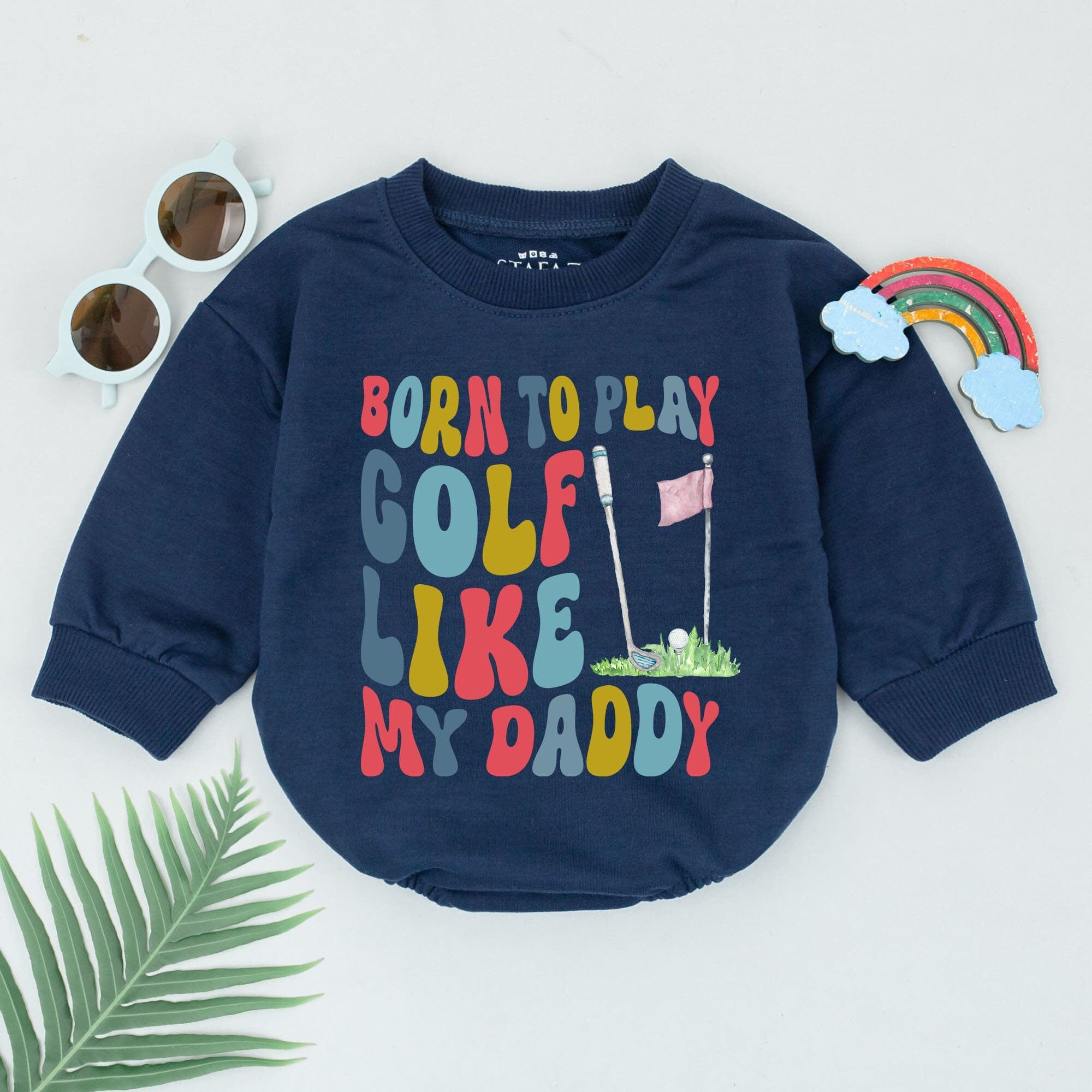 Born to Play Golf Like My Daddy Baby Bodysuit Retro Sports Romper Fun Vintage Colors Golf Flag Design Perfect Father's Day Gift