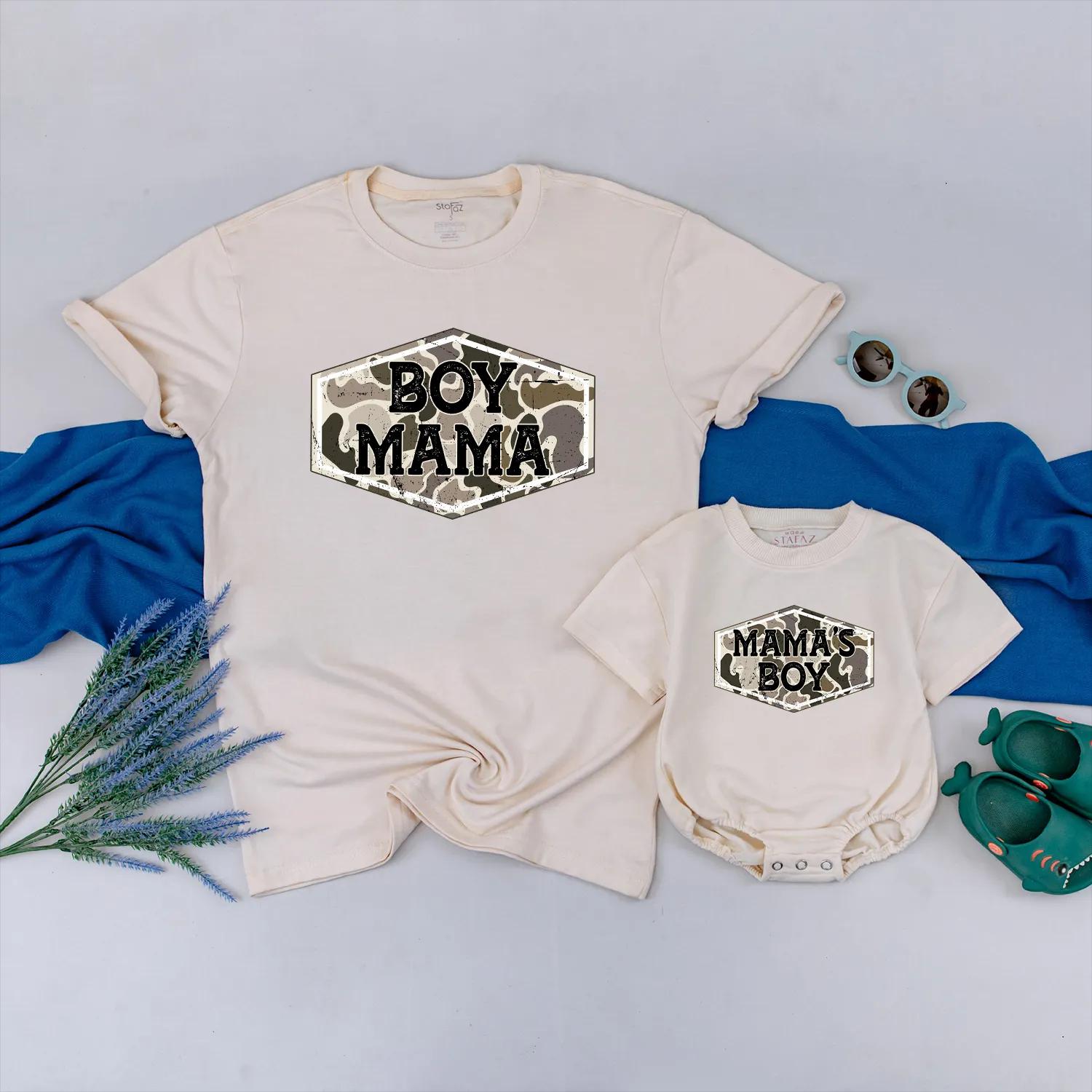 Boy Mama Camo Matching Shirts Hunting Theme Mother Son Outfit Gift Comfortable Cotton Bold Design for Outdoor Adventures