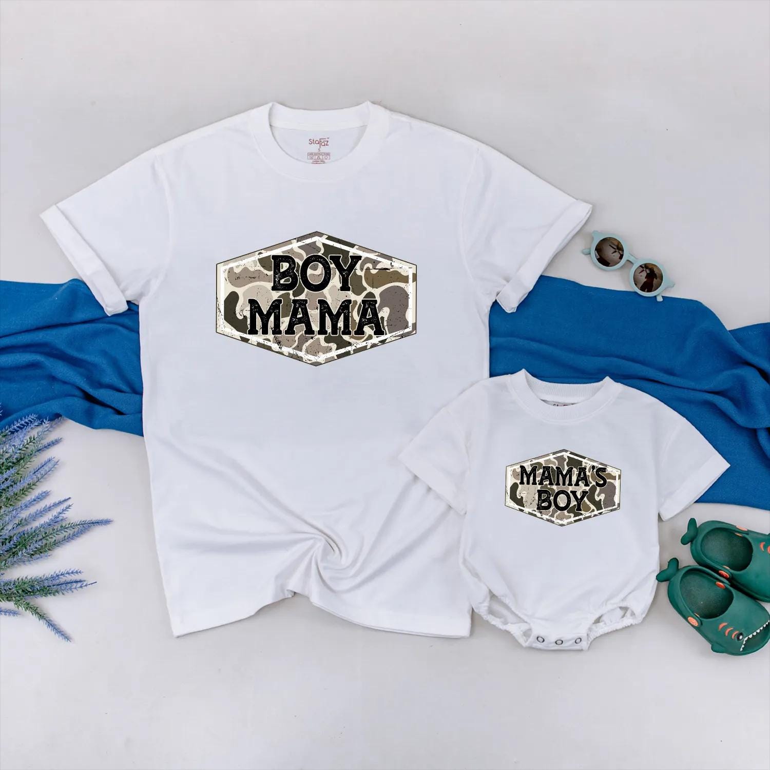 Boy Mama Camo Matching Shirts Hunting Theme Mother Son Outfit Gift Comfortable Cotton Bold Design for Outdoor Adventures
