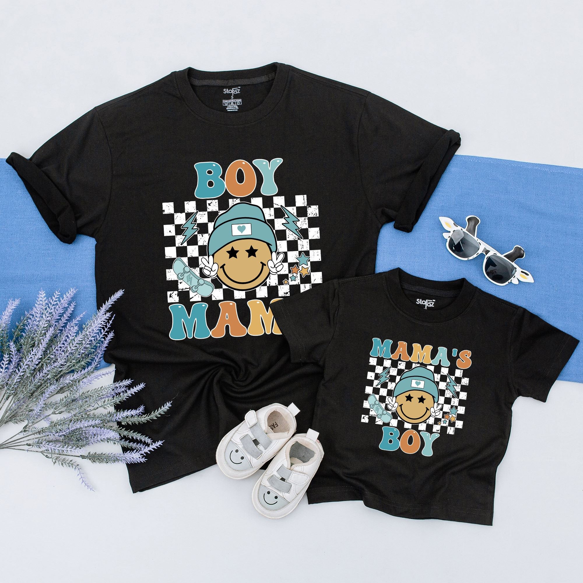 Boy Mama and Mama's Boy Matching Outfits Fun Smiley Shirts for Mom and Son in Vibrant Cartoon Design Perfect Baby Shower Gift