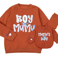 Boy Mama and Mama's Boy Matching Sweatshirts with Custom Names and Bow Design, Cozy Coquette-Inspired Mommy and Me Winter Outfits