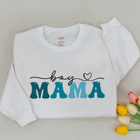 Boy Mama and Mama's Boy Matching Sweatshirts with Retro Cursive Design Family Outfit Cozy Cotton Shirts Perfect Mother’s Day or Baby Gift
