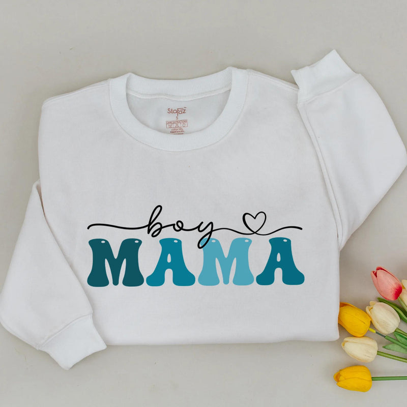 Boy Mama and Mama's Boy Matching Sweatshirts with Retro Cursive Design Family Outfit Cozy Cotton Shirts Perfect Mother’s Day or Baby Gift