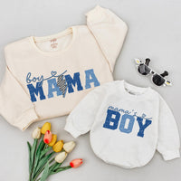 Boy Mama and Mama's Boy Retro Matching Shirts with Blue Vintage Design, Mother Son Sweatshirts for Gifts, Family Outfits or Mother's Day