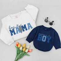 Boy Mama and Mama's Boy Retro Matching Shirts with Blue Vintage Design, Mother Son Sweatshirts for Gifts, Family Outfits or Mother's Day