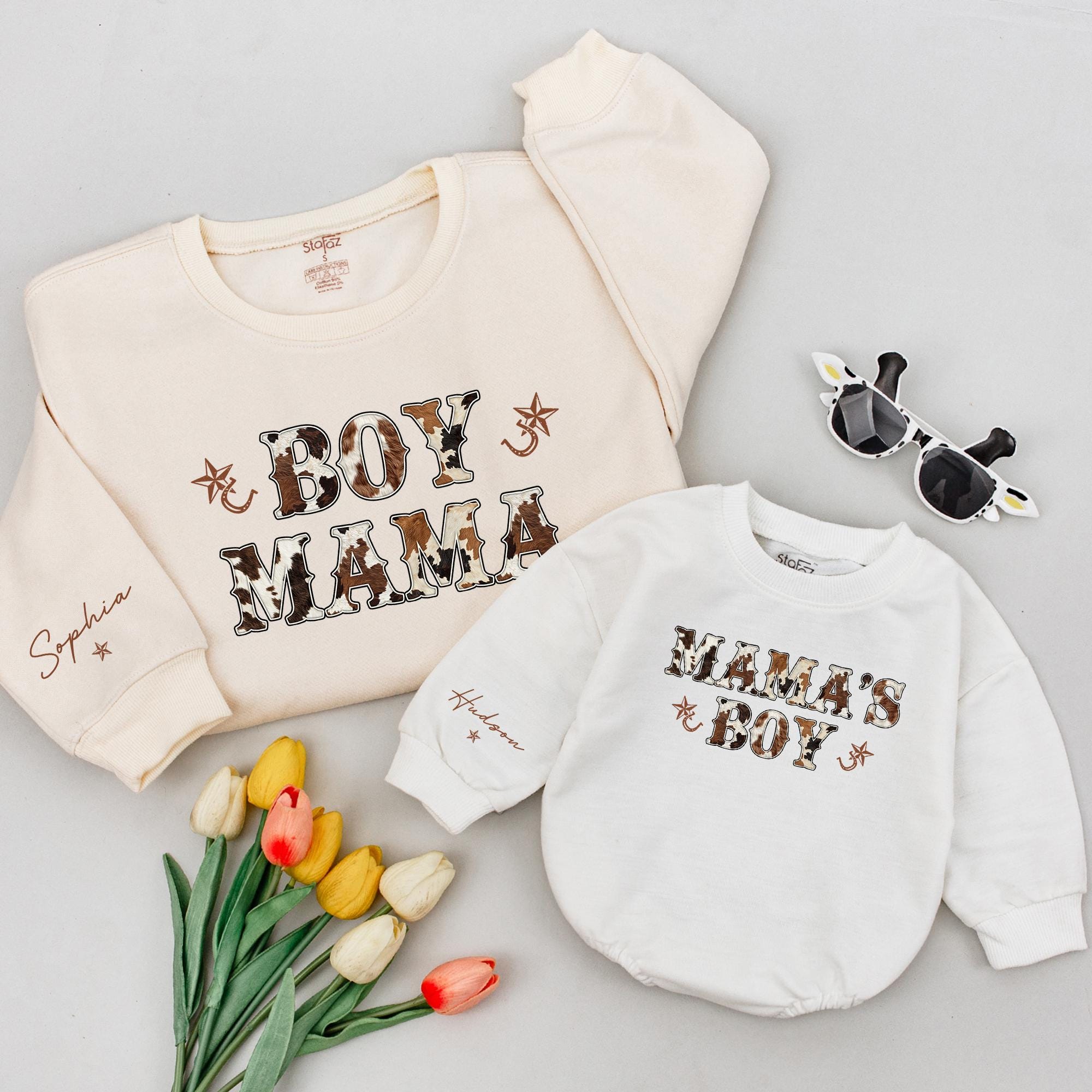 Boy Mama and Mama's Boy Western Sweatshirt Set with Custom Name, Matching Mommy and Me Outfits, Cowboy Theme Family Apparel