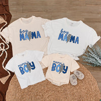 Boy Mama Matching Shirts with Checkered Lightning Bolt Design, Mama’s Boy Romper, Trendy Mommy and Me Outfit for Baby or Toddler Gift