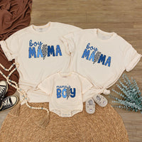 Boy Mama Matching Shirts with Checkered Lightning Bolt Design, Mama’s Boy Romper, Trendy Mommy and Me Outfit for Baby or Toddler Gift