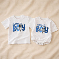 Boy Mama Matching Shirts with Checkered Lightning Bolt Design, Mama’s Boy Romper, Trendy Mommy and Me Outfit for Baby or Toddler Gift