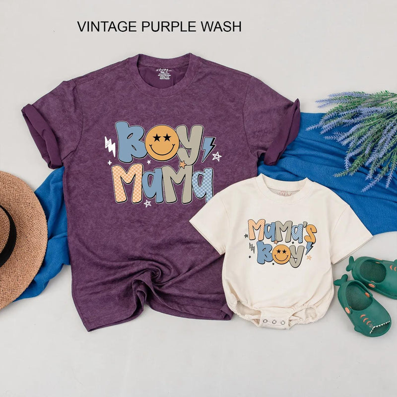 Boy Mama Matching Shirts with Mama's Boy Design Retro Graphics Custom Family Tees Soft Cotton Mom and Son Outfits Gift for New Moms