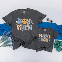 Boy Mama Matching Shirts with Mama's Boy Design Retro Graphics Custom Family Tees Soft Cotton Mom and Son Outfits Gift for New Moms