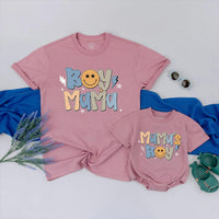 Boy Mama Matching Shirts with Mama's Boy Design Retro Graphics Custom Family Tees Soft Cotton Mom and Son Outfits Gift for New Moms