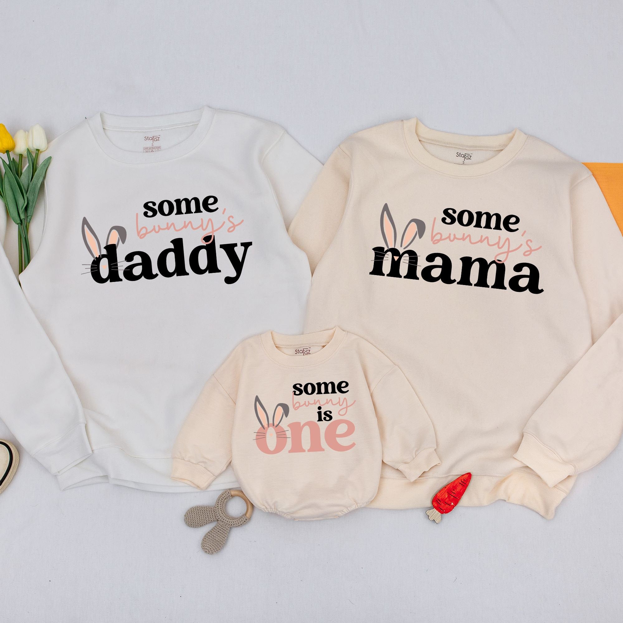 Bunny 1st Birthday Sweatshirt for Family, Some Bunny Is One Outfit, Cute Pink Bunny Ears Design, Personalized Mommy and Me Birthday Shirt