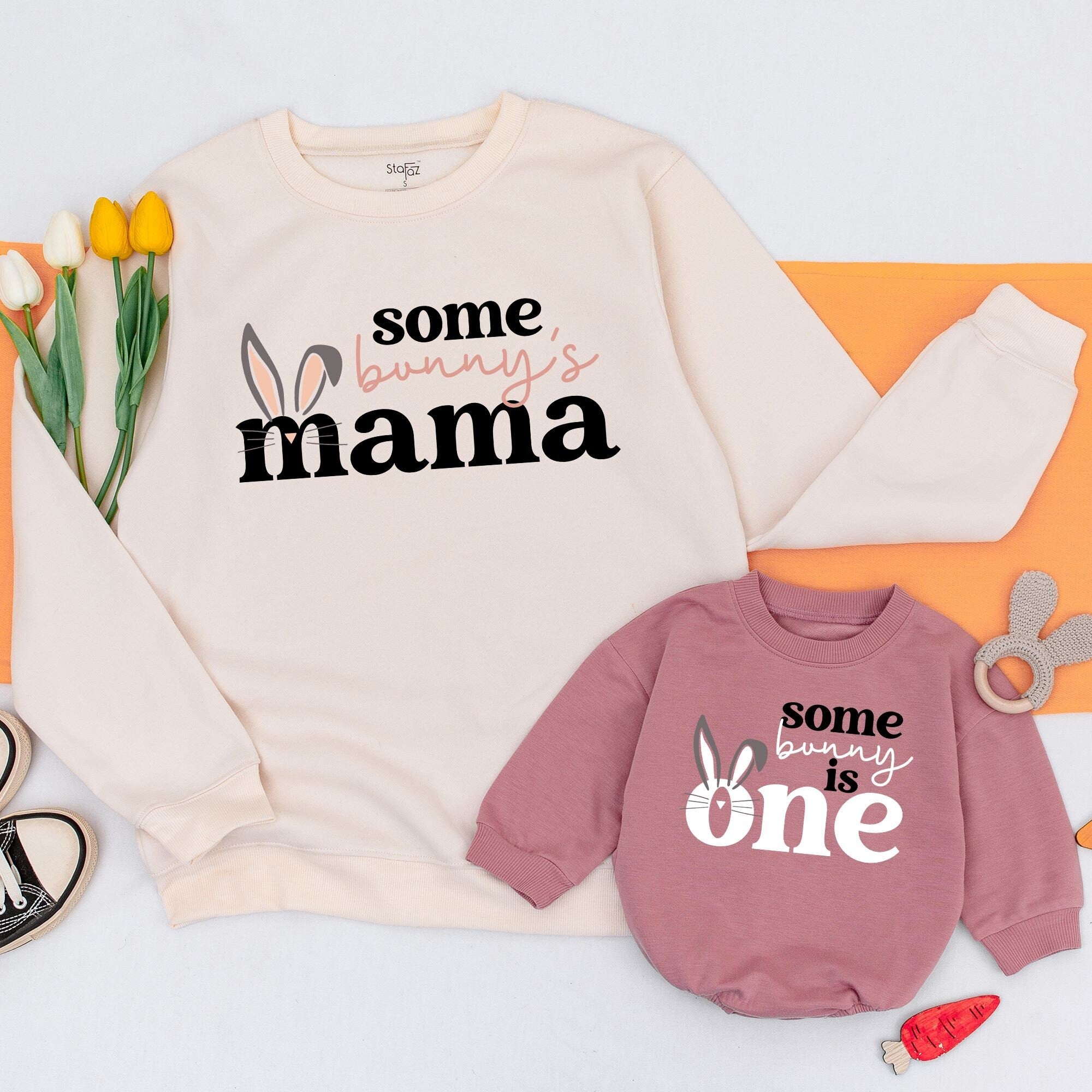 Bunny 1st Birthday Sweatshirt for Family, Some Bunny Is One Outfit, Cute Pink Bunny Ears Design, Personalized Mommy and Me Birthday Shirt