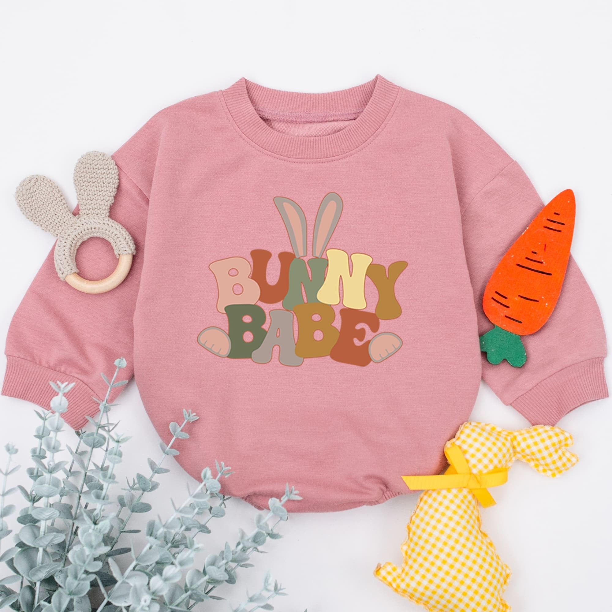 Bunny Babe Baby Romper Personalized Easter Gift Soft Cotton Sleepsuit Cute Rabbit Design Pastel Colors Newborn Shower Present