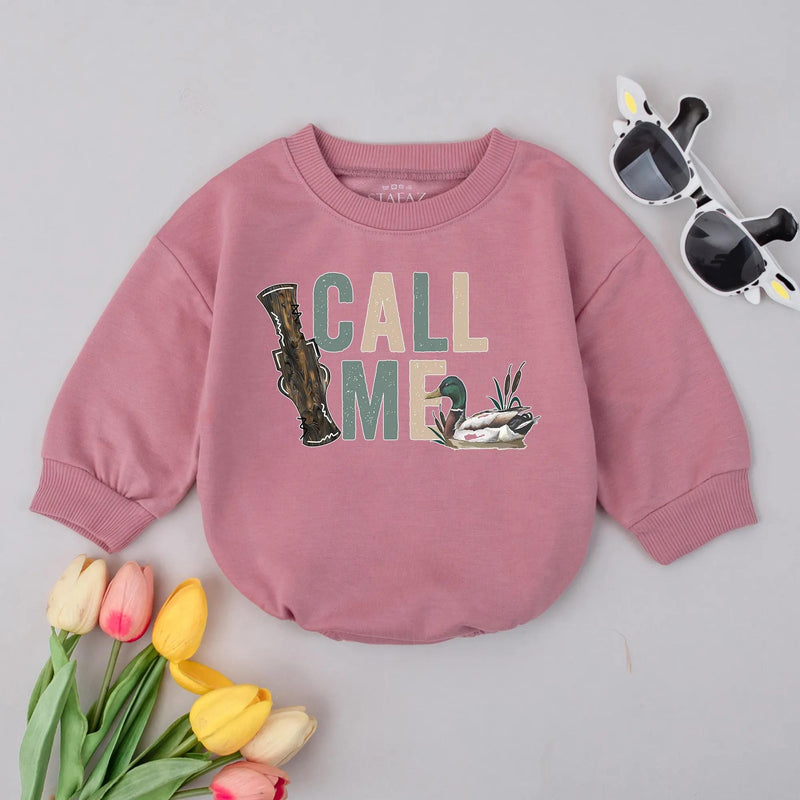 Call Me Baby Boy Duck Hunting Romper with Mallard Graphic 1st Birthday Outfit Soft Cotton Infant Clothes Rustic Sage Green Gift Idea