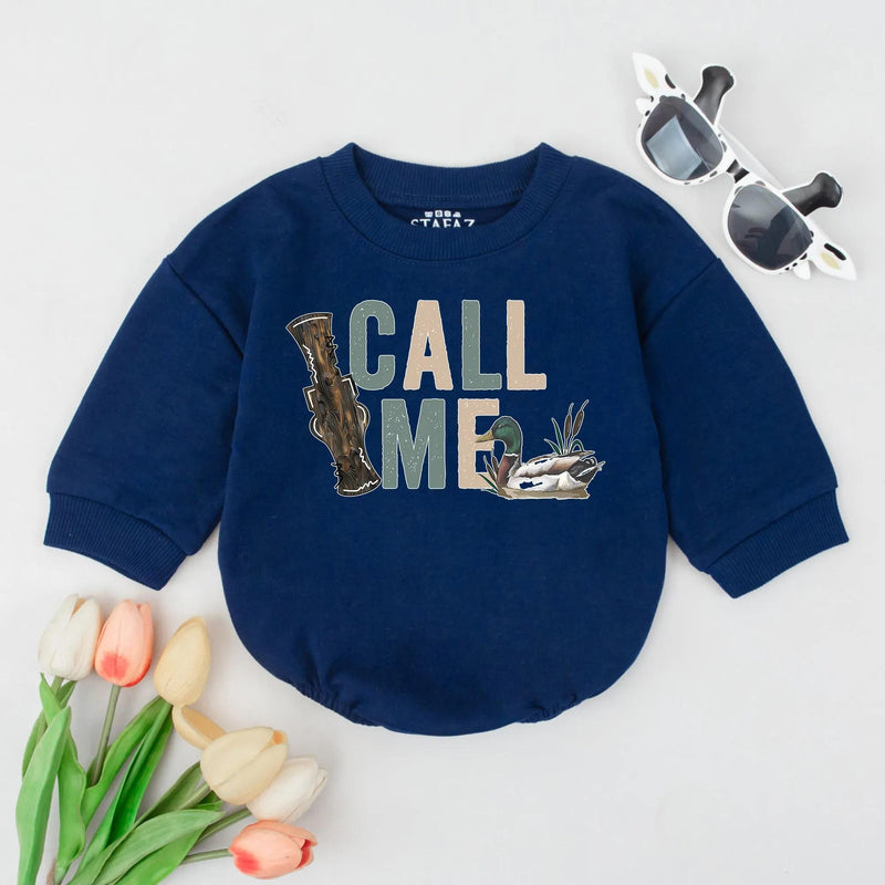 Call Me Baby Boy Duck Hunting Romper with Mallard Graphic 1st Birthday Outfit Soft Cotton Infant Clothes Rustic Sage Green Gift Idea