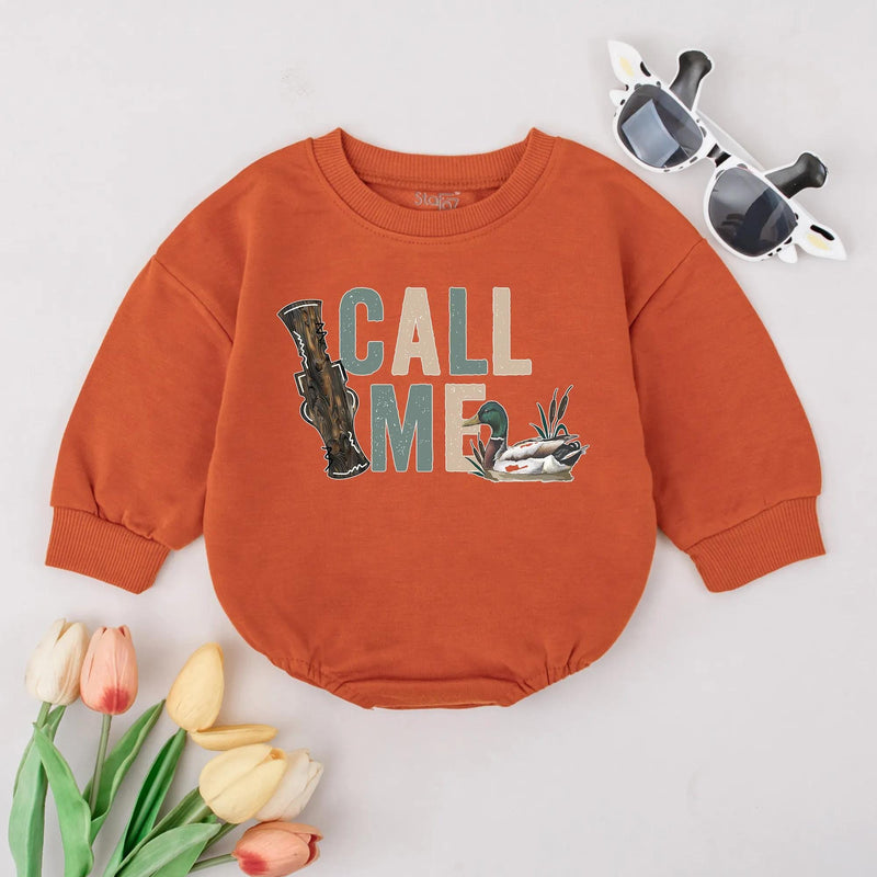 Call Me Baby Boy Duck Hunting Romper with Mallard Graphic 1st Birthday Outfit Soft Cotton Infant Clothes Rustic Sage Green Gift Idea