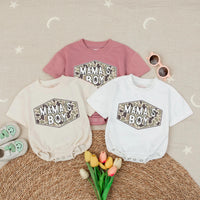 Camo Mama's Boy Bubble Romper Baby Outfit for Hunting Enthusiasts, Country Baby Clothes, Rustic Green and Tan Design Infant Gift