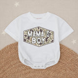 Camo Mama's Boy Bubble Romper Baby Outfit for Hunting Enthusiasts, Country Baby Clothes, Rustic Green and Tan Design Infant Gift