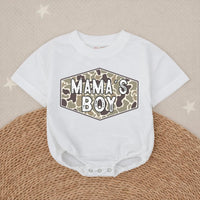 Camo Mama's Boy Bubble Romper Baby Outfit for Hunting Enthusiasts, Country Baby Clothes, Rustic Green and Tan Design Infant Gift