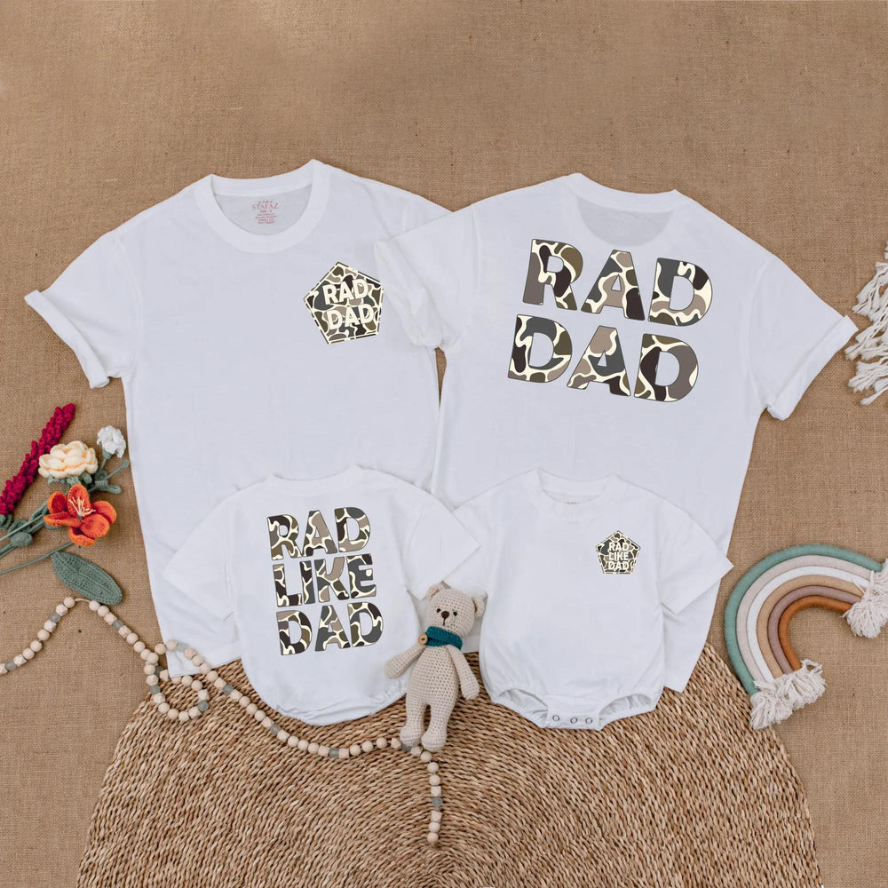 Camo Rad Dad and Rad Like Dad Matching Shirts for Father and Toddler, Camouflage Pattern Family Outfit, Cool Father's Day Gift