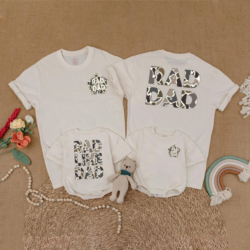 Camo Rad Dad and Rad Like Dad Matching Shirts for Father and Toddler, Camouflage Pattern Family Outfit, Cool Father's Day Gift