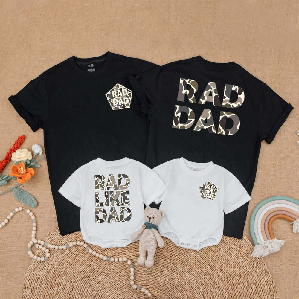 Camo Rad Dad and Rad Like Dad Matching Shirts for Father and Toddler, Camouflage Pattern Family Outfit, Cool Father's Day Gift