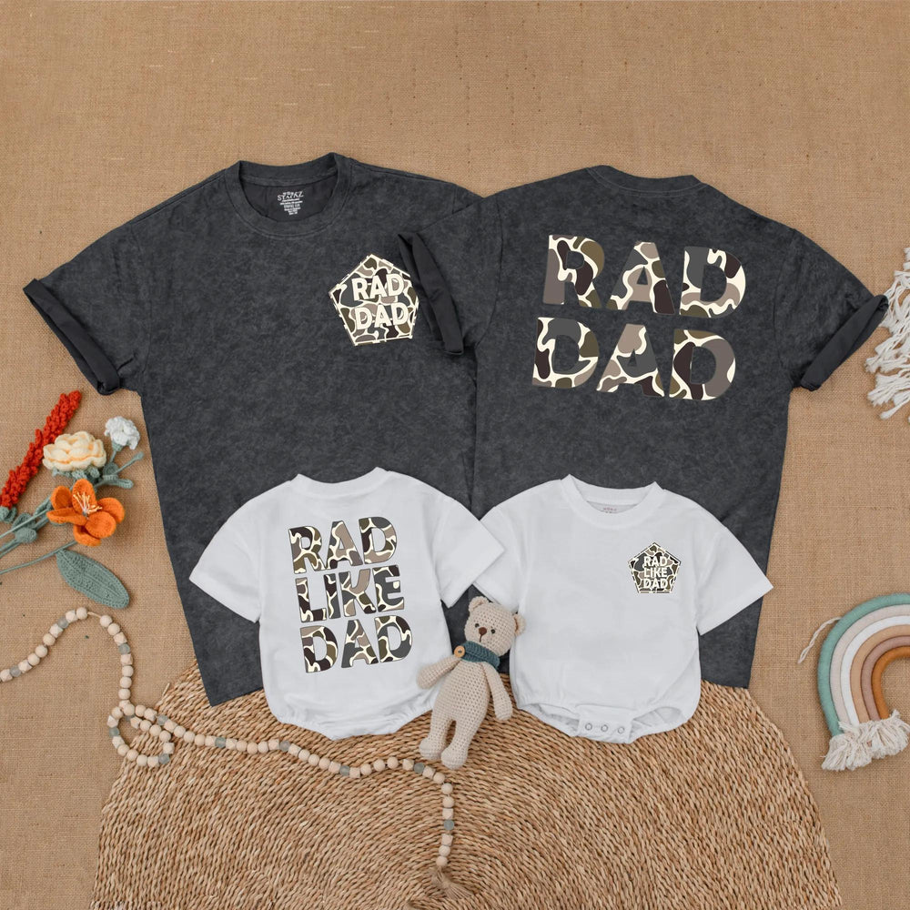 Camo Rad Dad and Rad Like Dad Matching Shirts for Father and Toddler, Camouflage Pattern Family Outfit, Cool Father's Day Gift