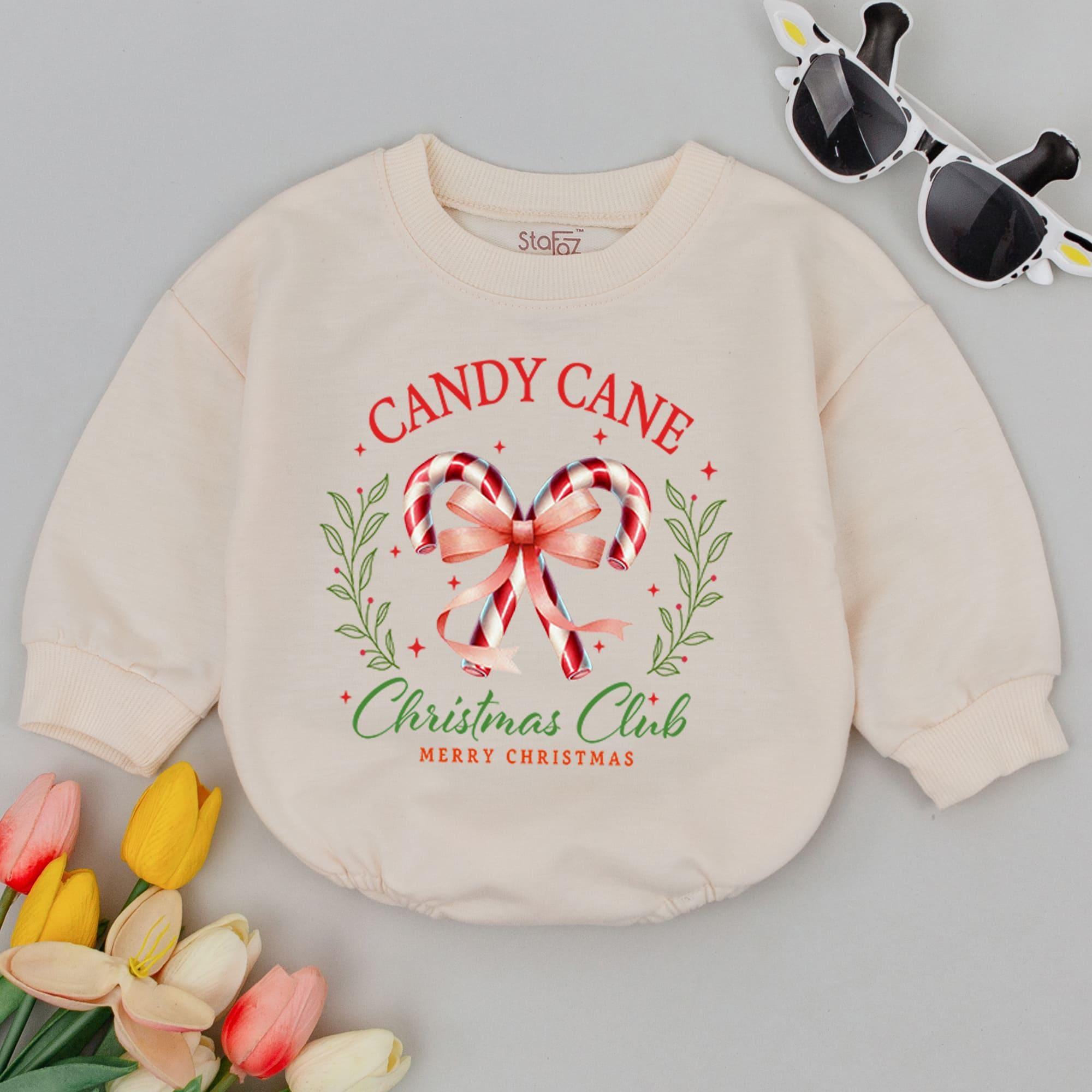 Candy Cane Christmas Club Baby Romper Holiday Outfit Retro Style Soft Cotton Infant Clothing First Christmas Gift