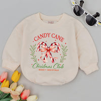 Candy Cane Christmas Club Baby Romper Holiday Outfit Retro Style Soft Cotton Infant Clothing First Christmas Gift