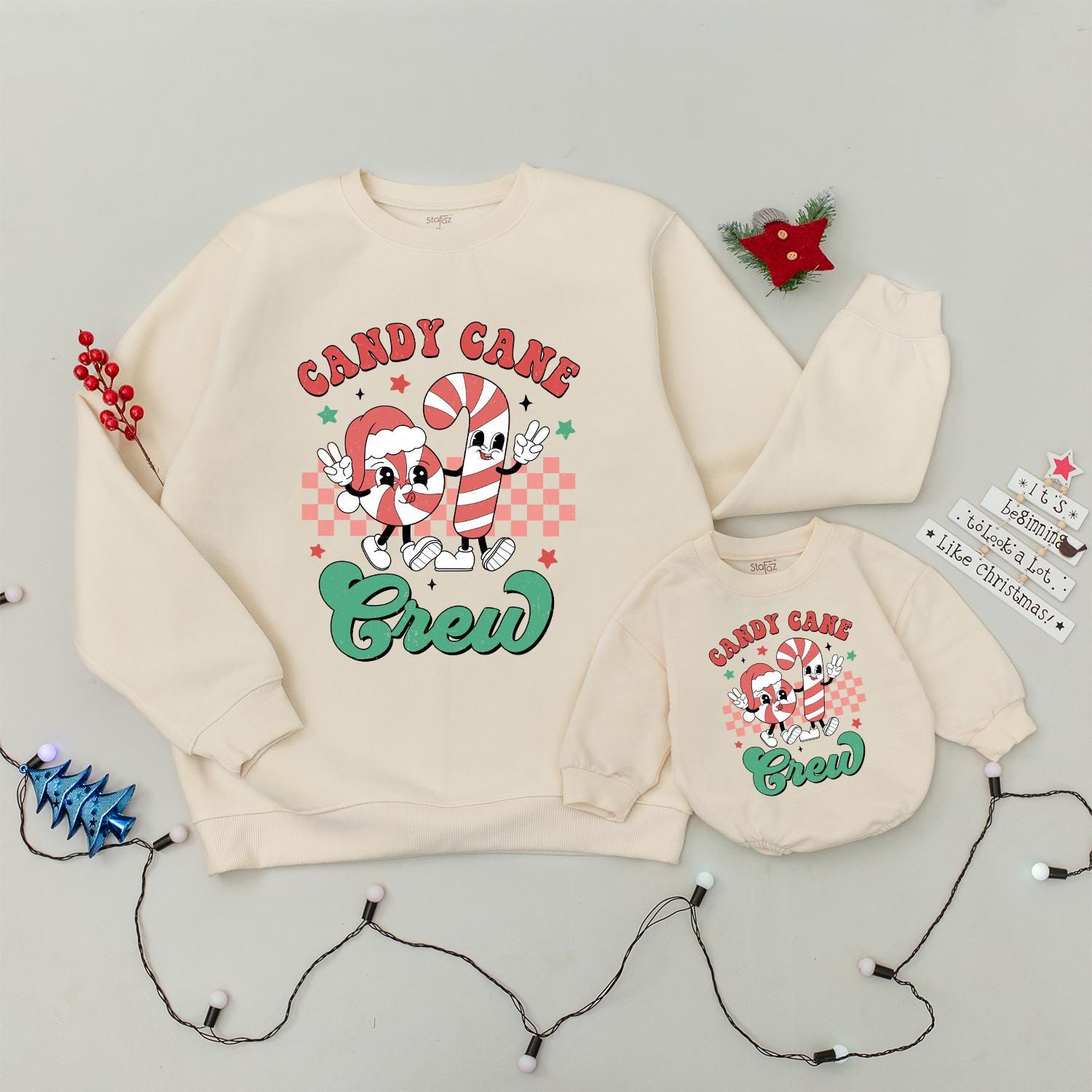 Candy Cane Crew Retro Christmas Sweatshirt for Family Holiday Gifts Baby Toddler Kids Festive Vintage Style Soft Cotton Party Outfit