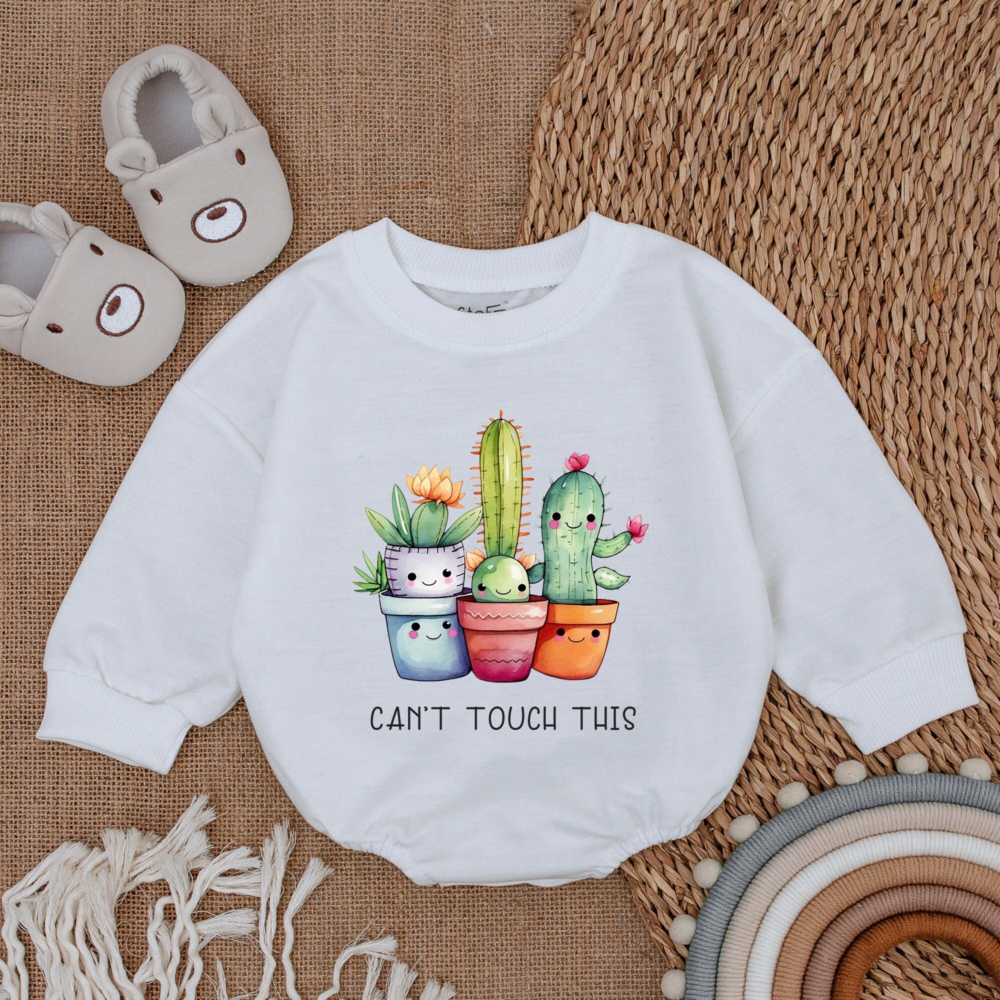 Can't Touch This Baby Romper Cactus Design Newborn Bodysuit Cute Shower Gift Soft Cotton Outfit Pregnancy Announcement Fun Colors