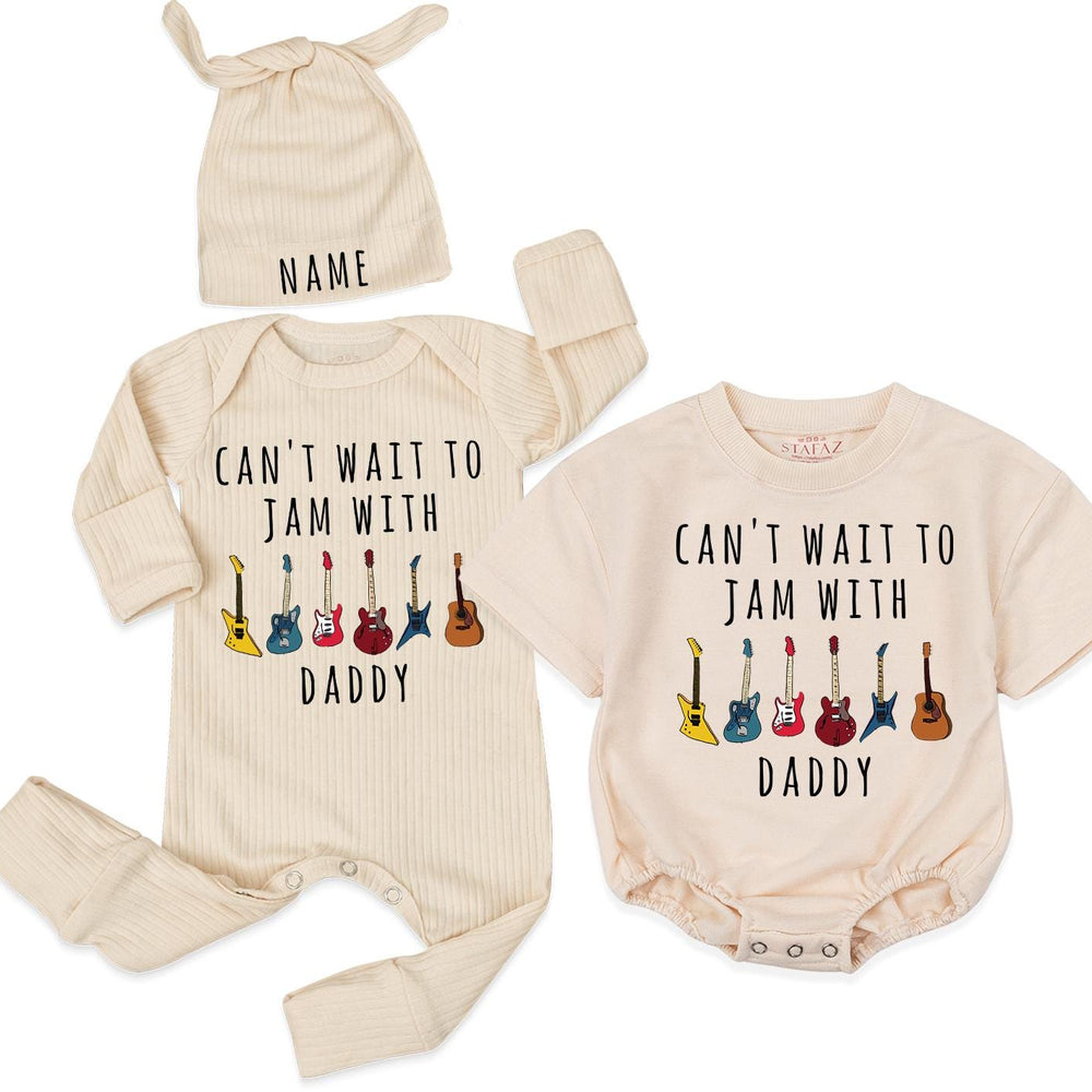 Can't Wait to Jam with Daddy Baby Bodysuit with Colorful Guitars Fun Rock Music Outfit for Boys and Girls Soft Custom Name Option Gift