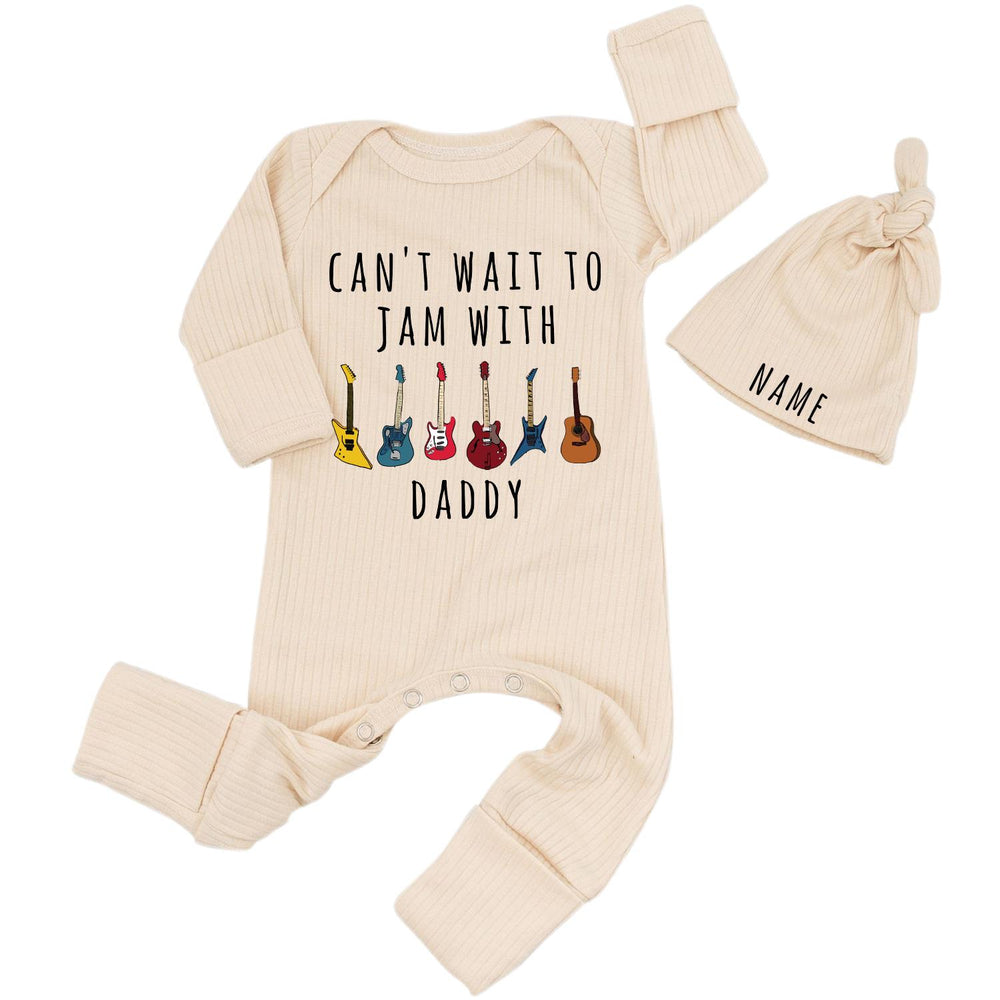 Can't Wait to Jam with Daddy Baby Bodysuit with Colorful Guitars Fun Rock Music Outfit for Boys and Girls Soft Custom Name Option Gift