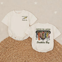 Catch Ya Later Fishing Baby Romper Funny Little Fisherman Outfit Boy Shower Gift Rustic Hand-Drawn Lure Design Soft Cotton Clothes
