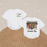 Catch Ya Later Fishing Baby Romper Funny Little Fisherman Outfit Boy Shower Gift Rustic Hand-Drawn Lure Design Soft Cotton Clothes